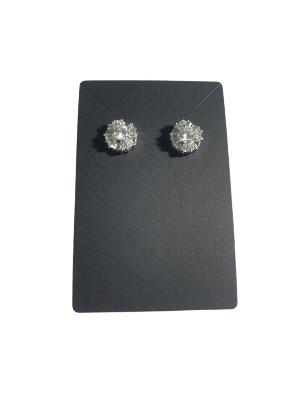 Cut Crystal Rhinestone Stud Earrings Silver Plated Post Back Formal Bling